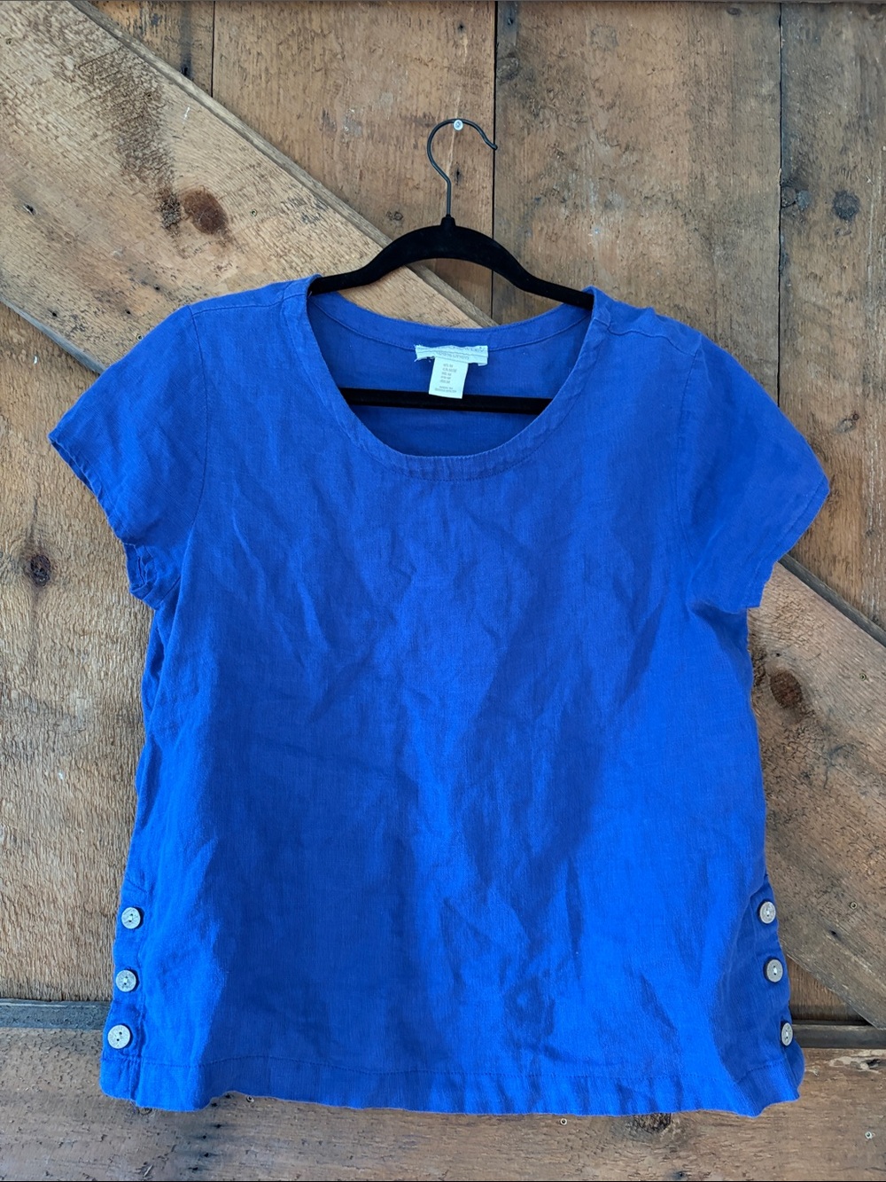 Cynthia Rowley Royal Blue 100% Linen Short Sleeve Tunic Side Button Top